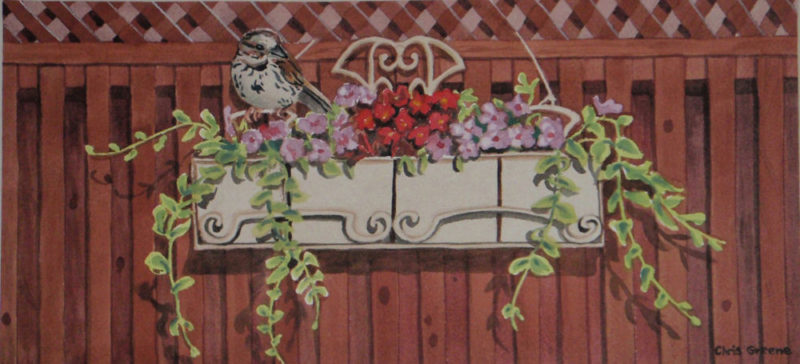 Hanging Planter with Sparrow