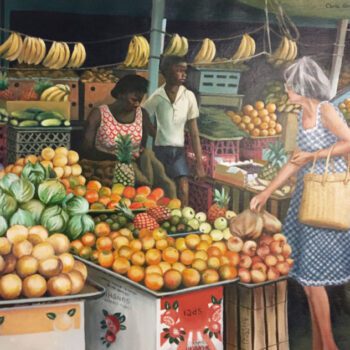 Woman shopping for fruit at a market.