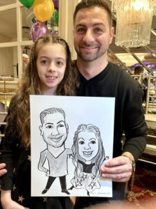 Caricature of a man and a girl.
