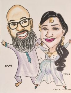 Caricature of Omar and Tasleem.
