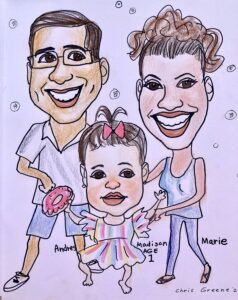 Caricature of a family with a donut.