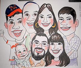 Caricature of a family of six.