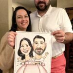 Caricature of Diana and Jeff in a car.
