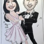 Caricature of Becca and Jon dancing.