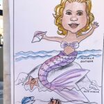 Cartoon mermaid with purple tail and bow.
